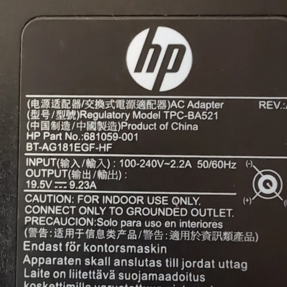 HP 180W AC Adapter TPC-BA521 681059-001 Charger Power Supply